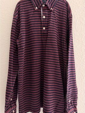 Brooks Brothers Striped Long-Sleeve Polo - Navy & Burgundy